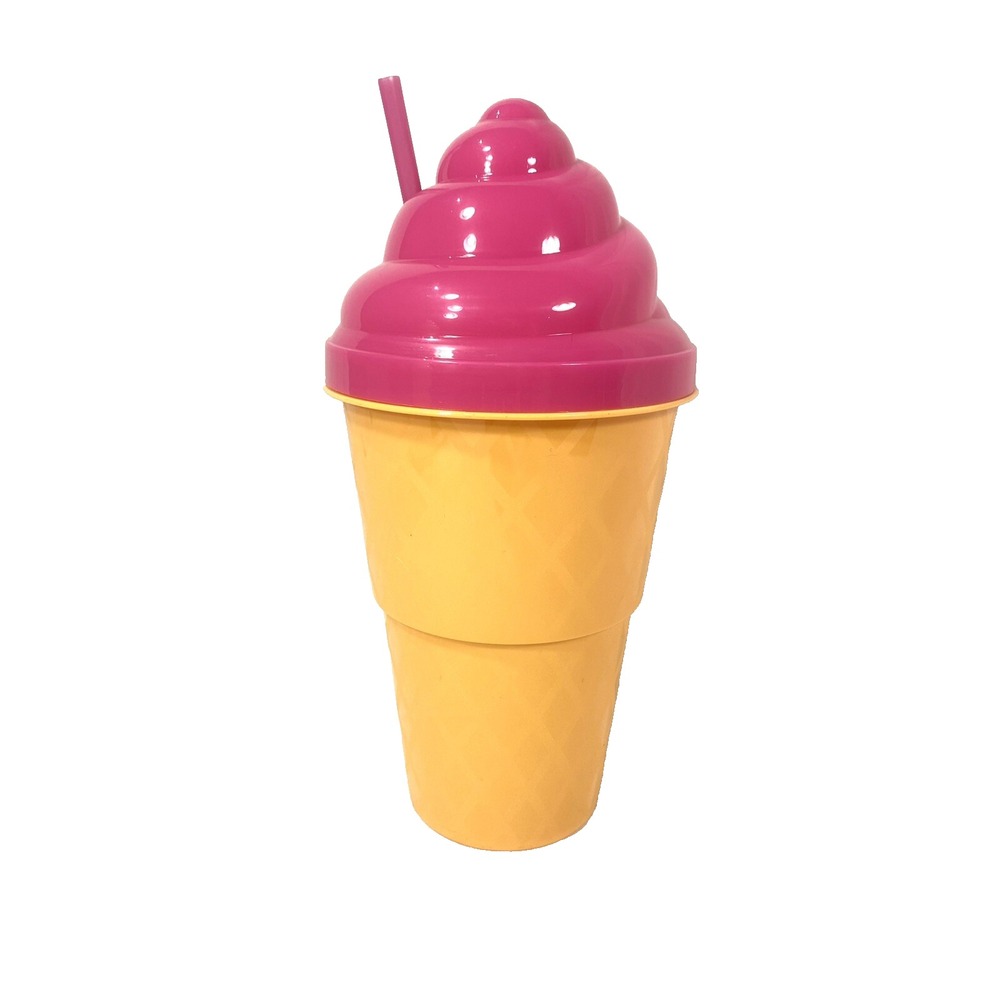 large plastic ICE CREAM CONE tumble with‎ straw PINK
